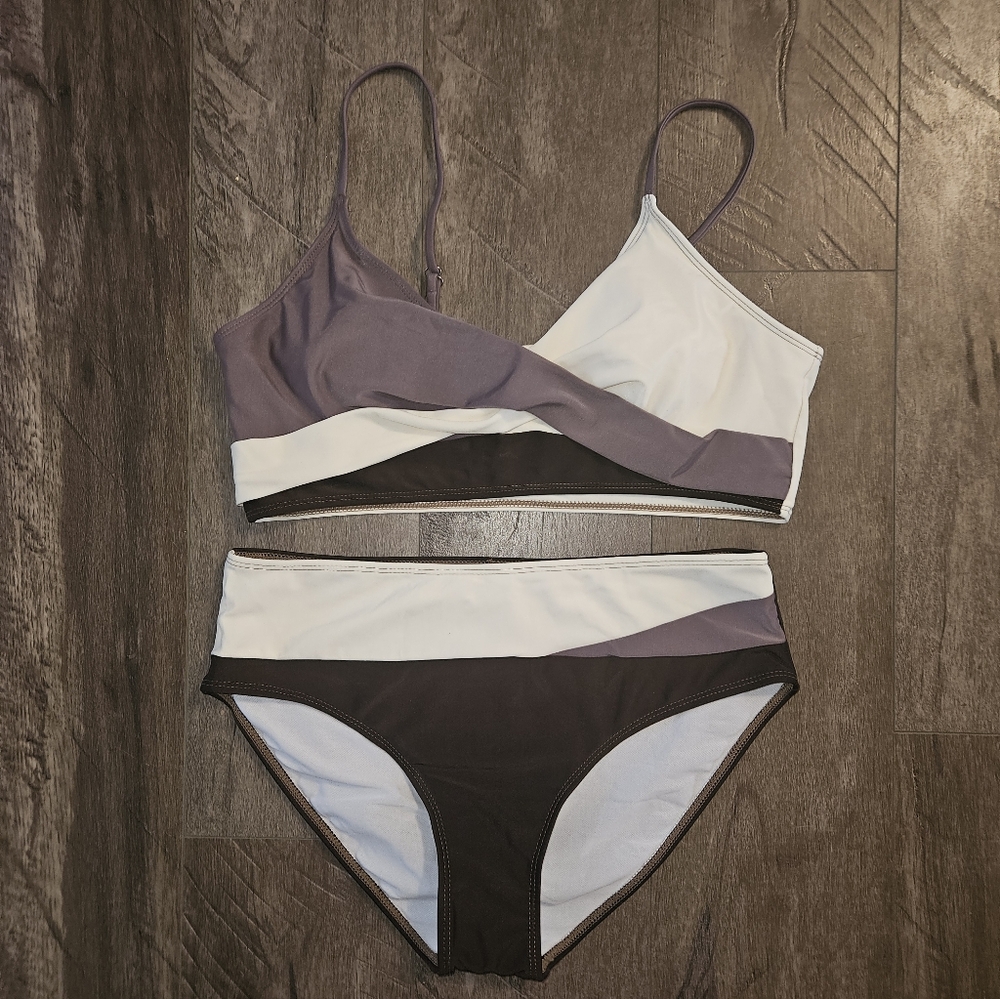 Colorblock High Waisted Cream & Purple Bikini - Size XL - NWT - Picture 3 of 12